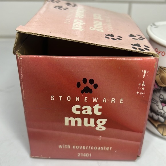 Vintage "Brown Baggin' It" Stoneware Cat Mug  with Lid Japan - Picture 5 of 8